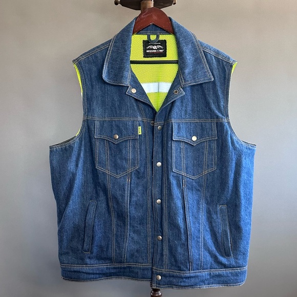 Nwot Lawless Missing Link Biker Moto Denim Safety Reversible Vest Men's Size 2XL - Picture 2 of 15